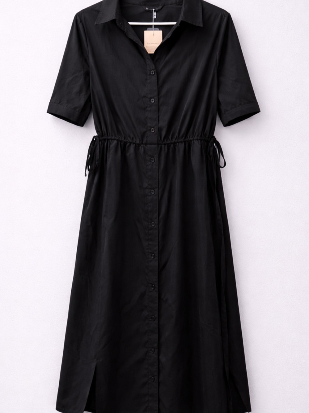 BloomChic Black Button-Front Midi Shirt Dress